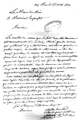 Lettre du Maire des Mées SALVATOR au Préfet des Basses-Alpes